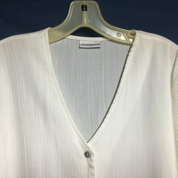 Retro White V Neck Blouse by Weathervane-Sz L-Crepe Like Fabric - Picture 5 of 6